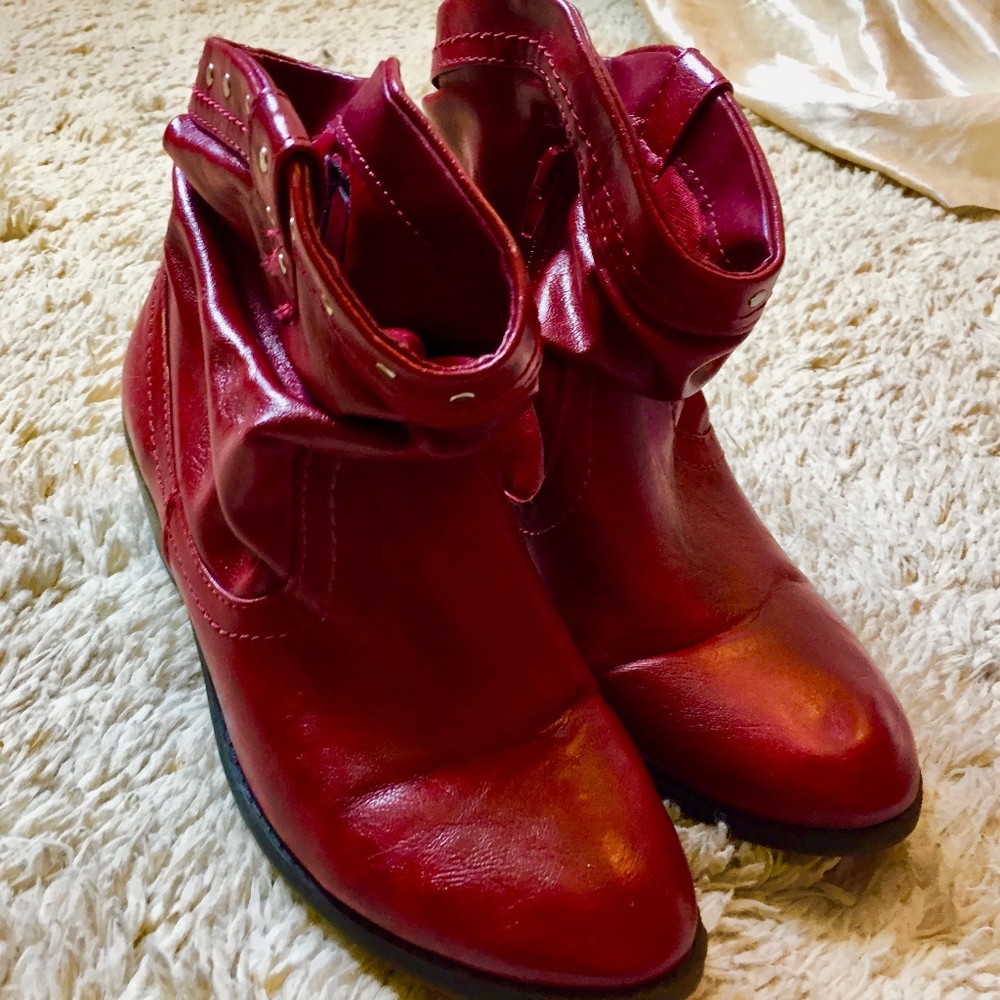 Red Faux Leather Boots